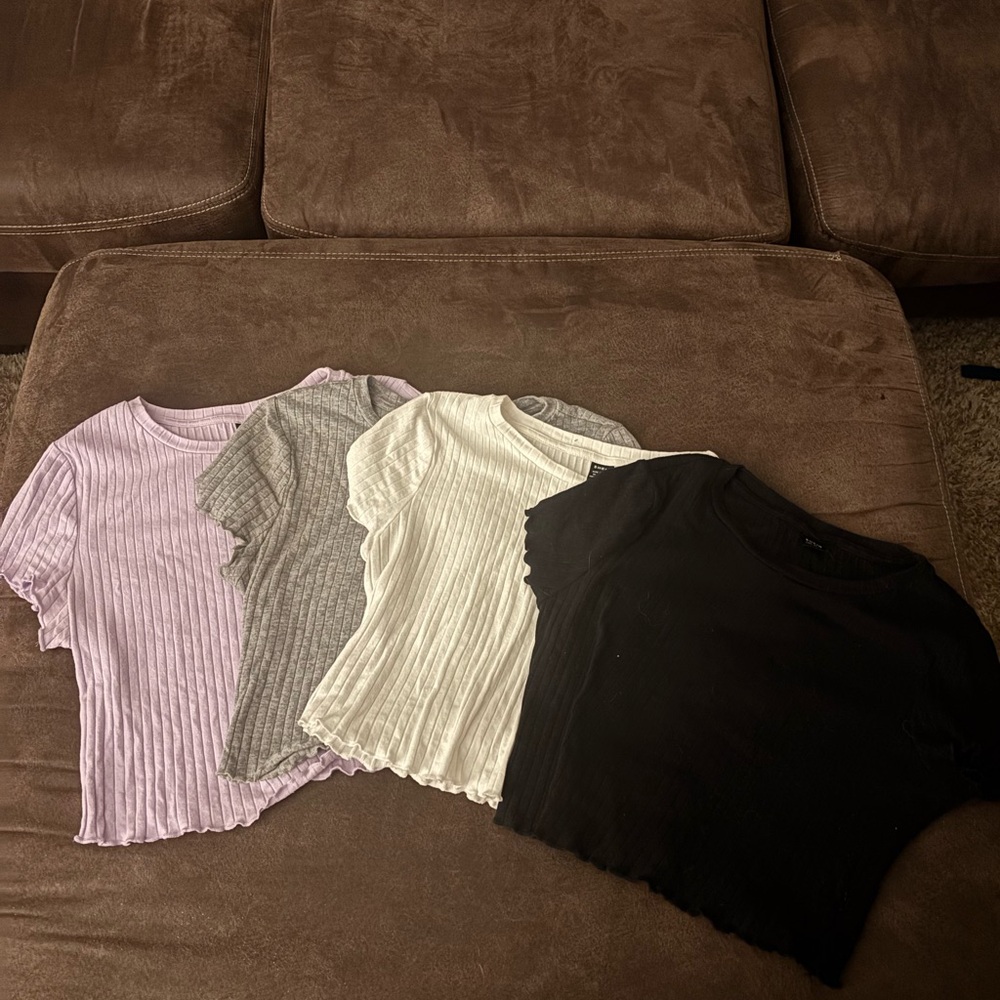 SHEIN Ribbed Short Sleeve Crop Tops in Black, White, and Gray